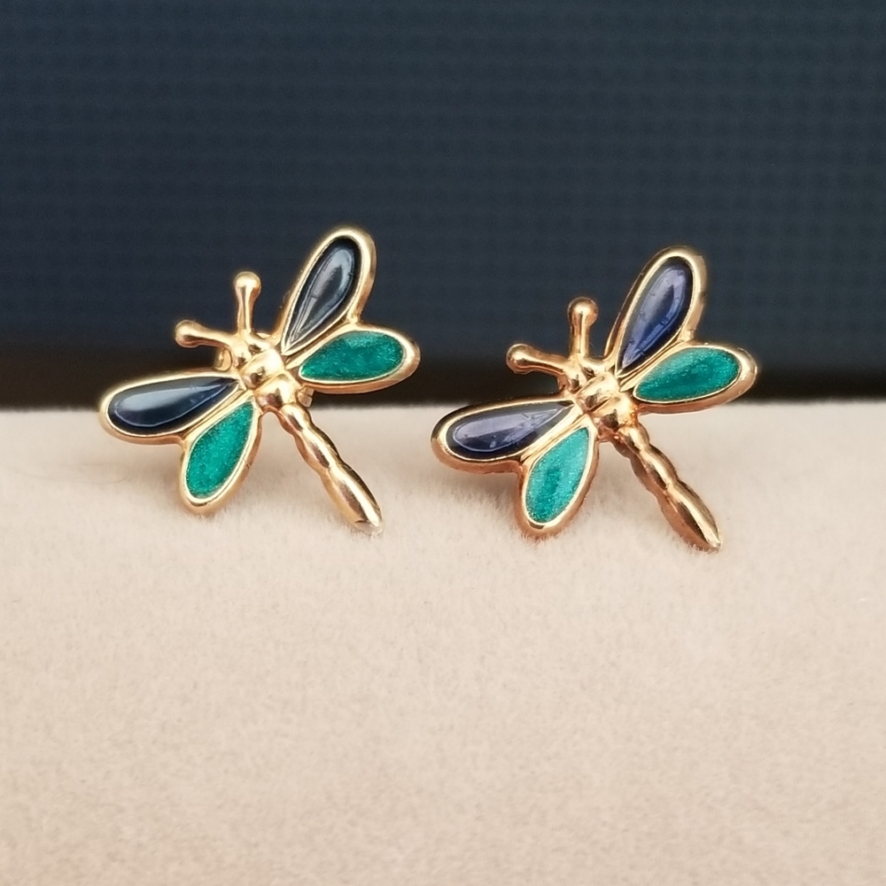 10K Gold Dragonfly Earrings